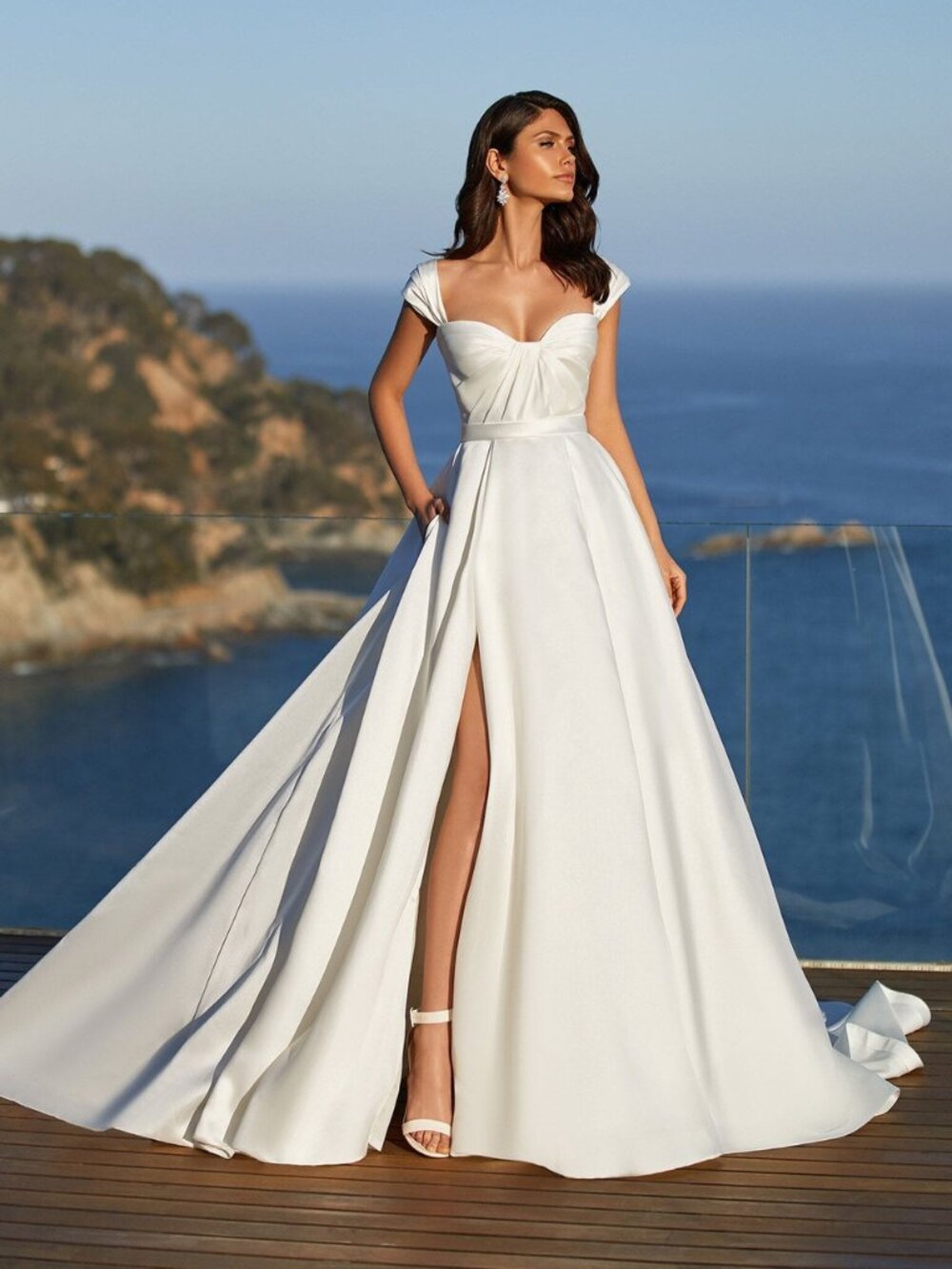 Pronovias Dominique Mikado Wedding Dress Off White Minimalist Bridal Size 6 New